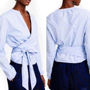 NEW J.CREW Sarah Blue Wrap Surplice Top Women's Size XS Long Sleeve Blouse